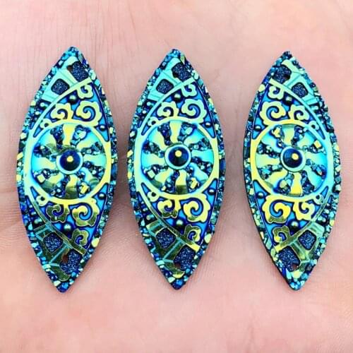 8pcs 20*50mm Sew On AB Resin Rhinestone Appliques Horse eye&Leaf Crystal Strass Flatback Sewing Resin Stones For DIY Crafts