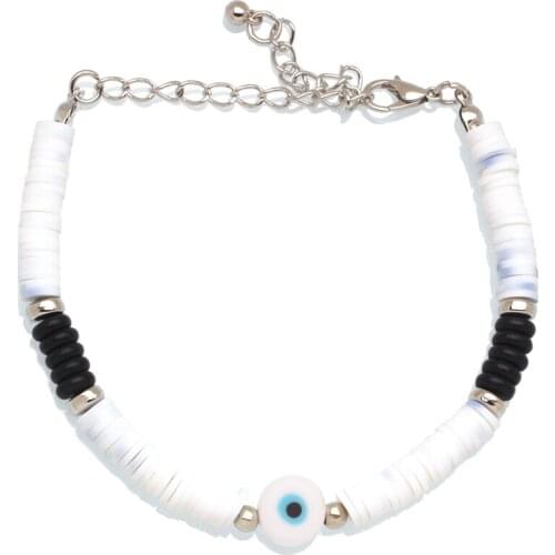Boho White 6mm Polymer Clay Heishi Beads Evil Eye Anklet 2021 New Fashion Summer Beach Bohemian Chic Surfer Jewelry Present