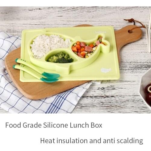 Dolphin Silicone Lunch Box Kids Lunch Box Containers With Compartments Baby Food Box With Spoon Kawaii Bento Box Accessories