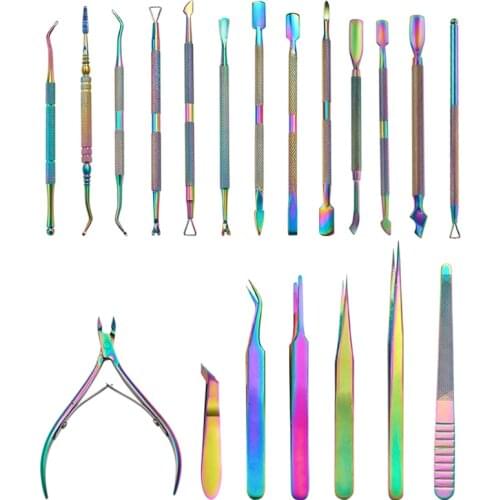 Mtssii Dual-ended Chameleon Nail Cuticle Pusher Dead-skin Remover Rainbow Stainless Steel Manicure Nail Art Tool