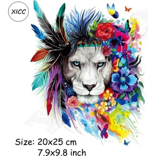 XICC Hot Eco Friendly Custom Made Washable Heat Transfer Logo Printing Patches Multicolor Lion Animal Iron On Sticker Appliques