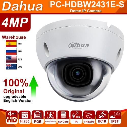 Dahua IP Camera Original 4MP HD IPC-HDBW2431E-S POE Cameras SD Card Slot H.265 IK10 Vanda-proof Starlight IVS Security Camera