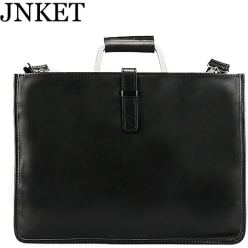 JNKET New Mad Horse Leather Mens Crossbody Bag Vintage Business Briefcase Full Grain Cow Leather Handbag Shoulder Bag