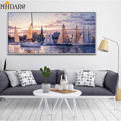 The Sailboat Seaview Landscape Large Size Classic Canvas Art Print Painting Poster, Wall Picture For Living Room, Home Decor