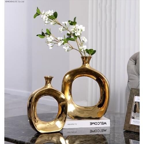 Nordic Decoration Home Vase Golden Hollow Geometric Flower Vase Creative Electroplating Craft Silver Vase Decoration Accessories