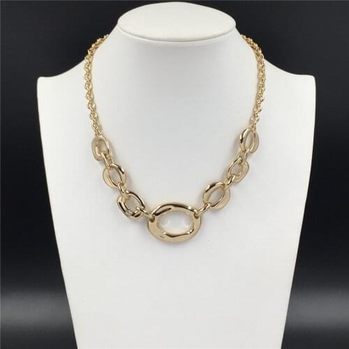Gold Color Plating Hammered Effect Irregualr Circle Linked Statement Necklace For Women Lady Office Decoration Assessory