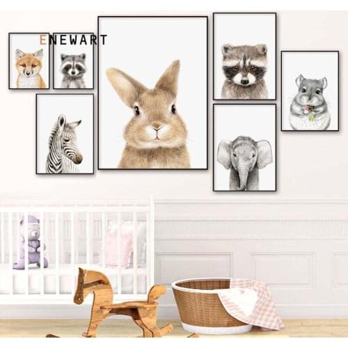 Bunny Elephant Canvas Child Poster Nursery Wall Art Picture Print Forest Animal Painting Nordic Kid Baby Bedroom Decor Picture