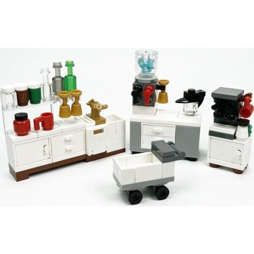 MOC Kitchen Accessories Educational Building Blocks Toys Coffee Machine Cupboard Water Dispenser Compatible DIY Model Bricks
