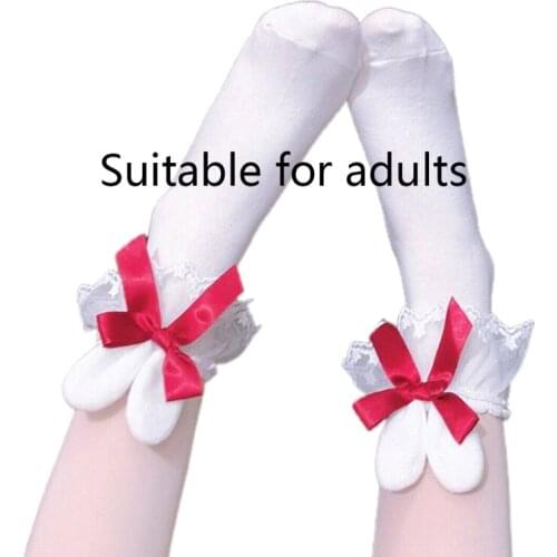 Japanese Sweet Lolita Kawaii Crew Socks Plush Rabbit Ears Lace Bowknot Hosiery 6XDA