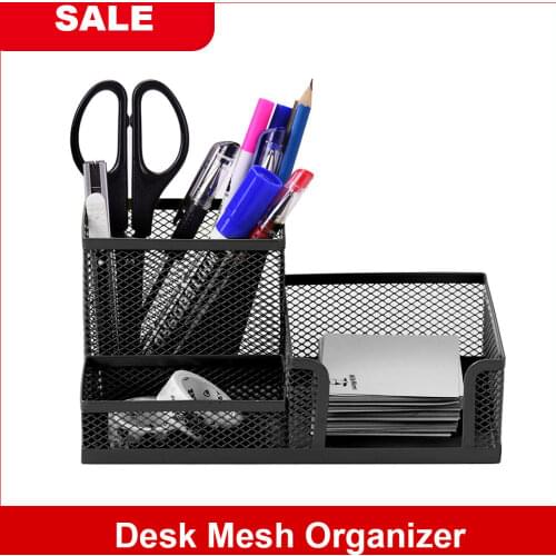 7 Storage Compartments Multi-functional Mesh Desk Organizer Pen Holder Stationery Storage Container Box Collection Office School