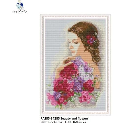 Beauty and flowers Paintings DMC Cotton Thread Crafts Cross Stitch Printed Canvas DIY Hand Made Embroidery Sets for Needlework