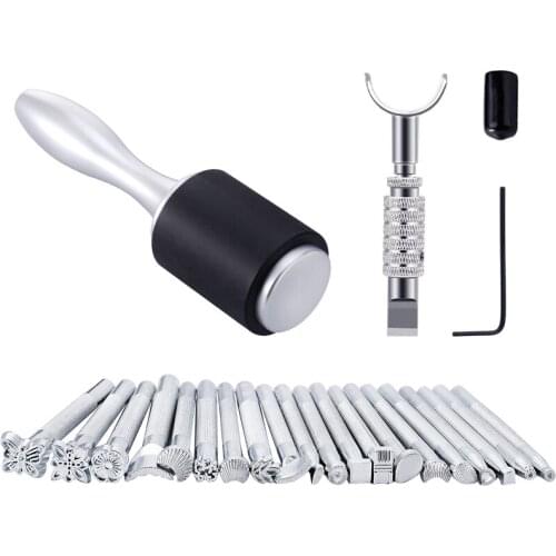 LMDZ 22 Pcs Leather Craft Set, Leather Tool Kit with Leather Stamping Tools, Swivel Knife, Leather Working Hammer