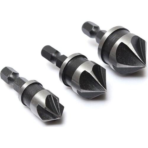 3 X Pcs 5 Flute Countersunk Bit Drill Set Chamfering Cutter For Wood Metal Metal Chamfering Boring Woodworking Tools