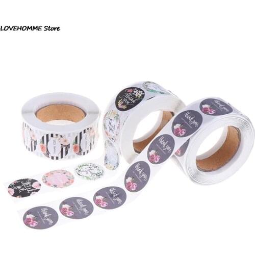 500PCs Thank You Stickers Seal Labels With Flower Round Envelopes Seal Stickers