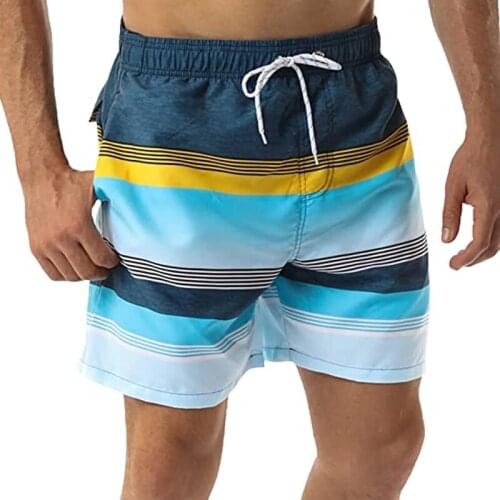 New Summer Mens Swim Shorts Quick Dry Striped Beach Board Shorts Loose Casual Surfing Shorts Male Swimming Trunks Beachwear
