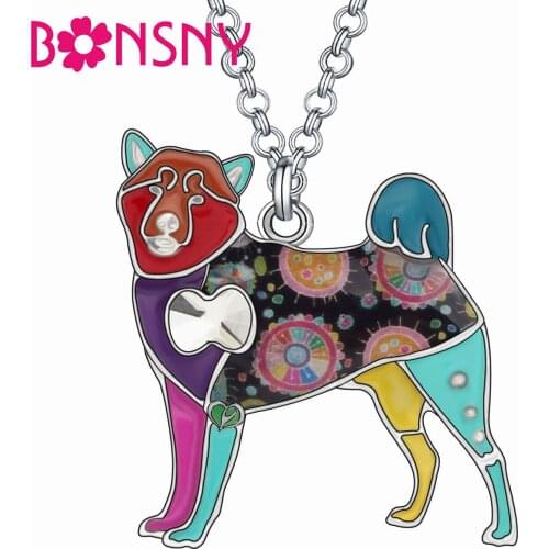 Bonsny Enamel Alloy Lovely Japanese Akita Dog Necklace Pendant Jewelry For Women Girls Kids Pet Lovers Fashion Gifts Accessories