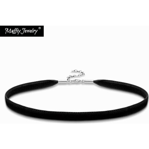 Black Velvet Ribbon Chokers Necklace,Europe Style Nice European 2018 Fashion Gift Jewelry in 925 Sterling Silver For Women Girls