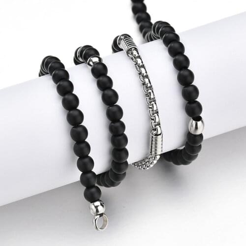 Stainless Steel 6mm Black Glass Beads Chain Necklace DIY Necklace Jewelry Accessories 65cm Wholesale