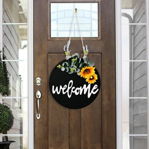 Welcome Wreath Sign for Farmhouse Front Porch Decor Rustic Door Hangers Front Door with Premium Greenery for Home Decoration