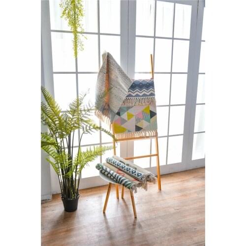 Drop Shipping Cotton Door mat Hand Woven Rugs Geometric Floor Mat Bedroom Living Room Carpet With Tassels Home Decor