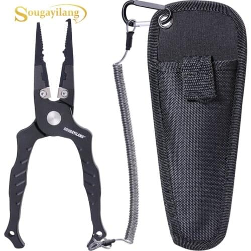 Sougayilang Fishing Pliers Aluminum Braid Cutter Split Ring Pliers Hook Remover Fish Holder with Sheath and Lanyard Fishing Tool