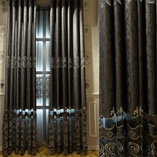 Custom curtains Vintage Fashion Luxury European chenille hollow embroidery grey cloth blackout curtain tulle drapes N519