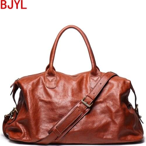 Mens short business trip portable travel bag genuine leather shoulder crossbody bag large capacity handbag fitness luggage bags