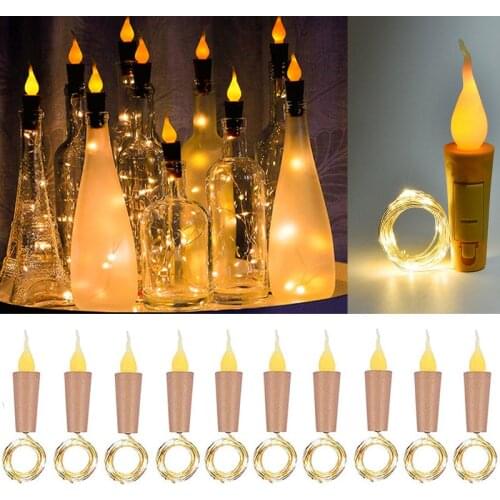LED Candle Wine Bottle Lights with Cork 10 LEDs Fairy String Lights Copper Wire Holiday Lighting Festival Party Decor