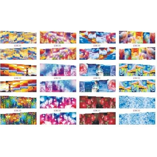 UPRETTEGO 12 PACKS / LOT NAIL ART BEAUTY WATER DECAL SLIDER NAIL STICKER OIL PAINTING STYLE SKY SEA WAVE FALLING SUN BN781-792