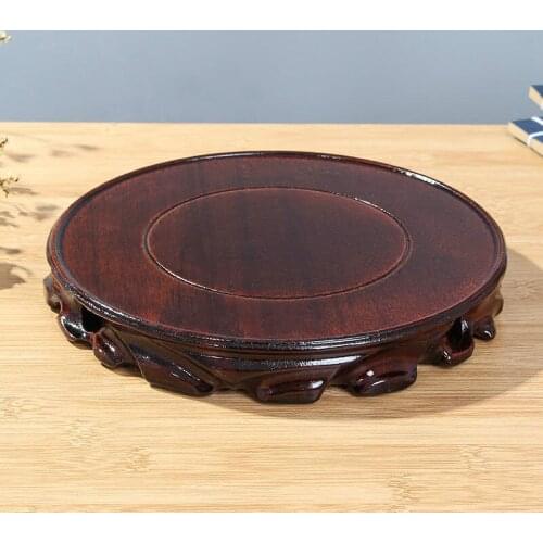 6-30cm Diameter Real Solid Wood Carving Vase Base Stone Buddha Incense Flowerpot Wood Carving Teapot Base