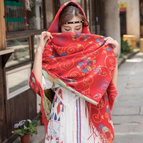 Spring Autumn Red Square Scarf Oversized Air-Conditioned Room Shawl Thickened Cloak Dual-Use Summer Office Scarf Female Foulard