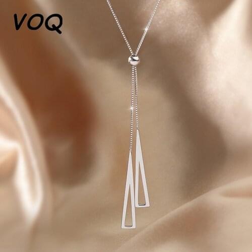 VOQ 925 Sterling Silver Womens Geometric Triangle Necklace Adjustable Clavicle Chain Necklace Jewelry Gift