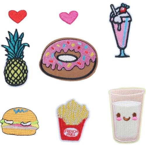Embroidered Patch French Fries Pineapple Hamburger Clothes Patch Clothing Accessories Product Love Cloth Stickers Iron on Patch