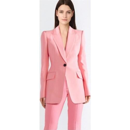 Single Breasted Peak Lapel Lady Women Suit Pink Spring Autumn Slim Professional 2 Pcs Suit Womens Pantsuit Custom Made
