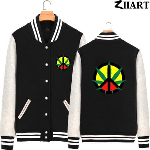 Peace Sign reggae Regge Rasta plant leaf Jamaica Couple Clothes Man Boys Full Zip Autumn Winter Fleece Baseball jackets ZIIART