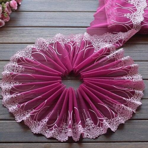 2 Yards Lace Trim Aulic Floral Embroidered Purple Red Lace 7 Inches Wide High Quality