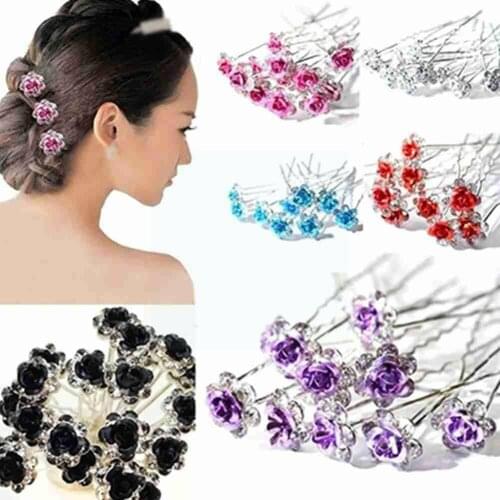 20pcs Wedding Bridal Hair Pins Women Rhinestone Hair Headwear Girl Flower Decoration Jewelry Rose Diamond Hairpins T1E4