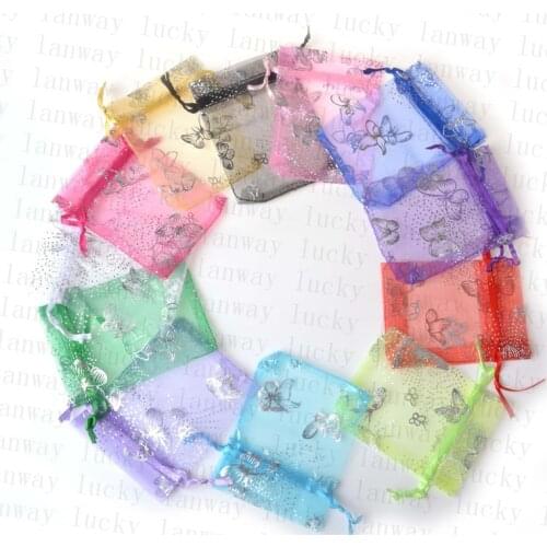 50pcs 10x12cm Colorful butterfly Christmas Wedding voile Organza Bags Jewlery packing Gift gift Bags & Pouches