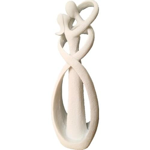Home decoration accessories 9'' Sandstone Lover Figurine White Kissing Lovers Statues Wedding Decoration Anniversary Souvenirs