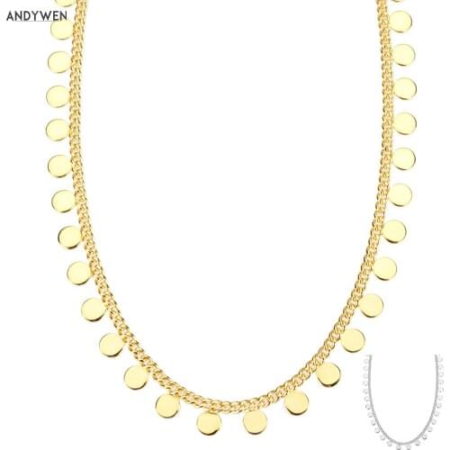 ANDYWEN 925 Sterling Silver Gold Chain Choker Charm Beads Choker Necklace Long Chains Luxury Fine Jewelry 2021Rock Punk Jewels