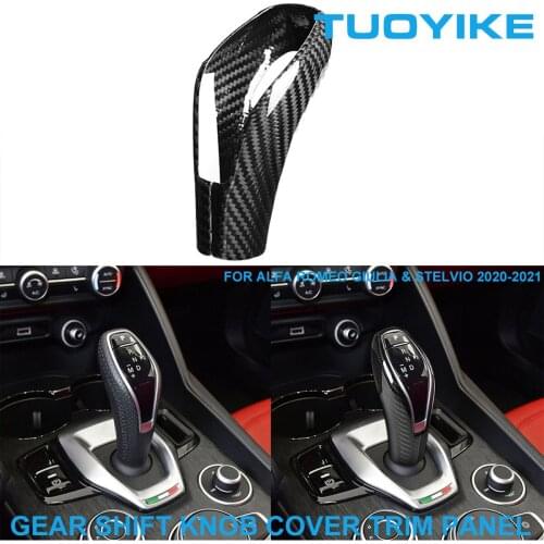 LHD RHD Car Styling Real Dry Carbon Fiber Central Gear Shift Knob Cover Trim Panel Sticker For Alfa Romeo Giulia Stelvio 2020-21