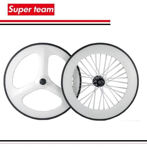 Free shipping 88mm clincher carbon track bike wheels white painting fixed gear single speed bicycle wheelset 3 spoke wheel