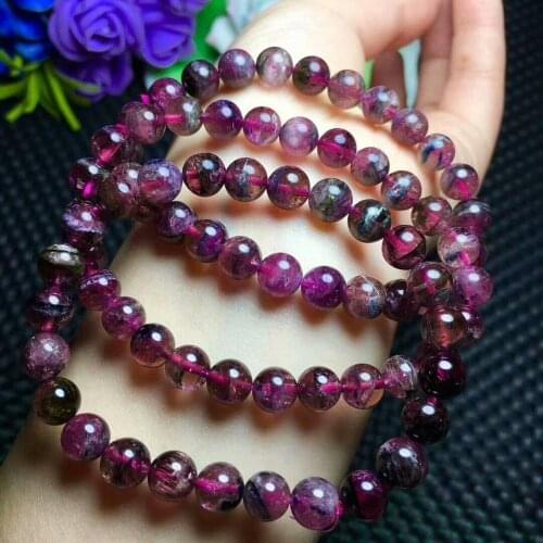 FREE SHIPPING Natural Watermelon Tourmaline Crystal Round Beads Bracelet AAAA 7.6-7mm