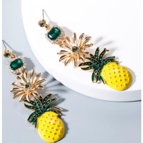 Free Shipping HER033 50Pairs/lot Alloy Floral Earring W Pineapple&Crystal Ear Nail Fashion Women Wearing Jewelry Wholesales