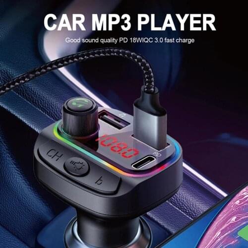 Bluetooth Version 5.0 C14 FM Transmitter Car MP3 Player Kit Card Car Charger Quick With QC3.0 Dual USB Voltmeter DC 12/ 24V