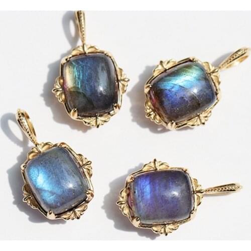 BOCAI 2021 New Fashion Woman Pendant Silver 925 Retro Engraved Pattern Natural Labradorite/Amethyst Pendant for Woman