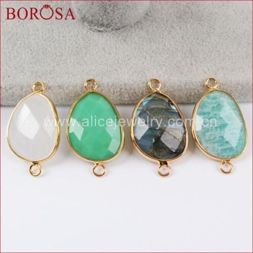 BOROSA Design 10PCS Hot Sale Gold Color Egg Shape Natural Stone Faceted Druzy Connectors For Womens Jewelry making G1456