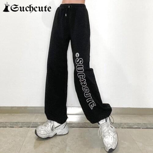 SUCHCUTE Hip Hop Pants Women Streetwear Gothic Clothes Harajuku Vintage 90s Korean Style Hight Waist Harem Trousers Letter Print