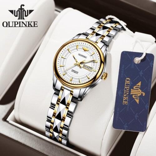 OUPINKE Womens Fashion Mechanical watch Luxury womens watches sapphire automatic wristwatch charge female mounts ladies watch
