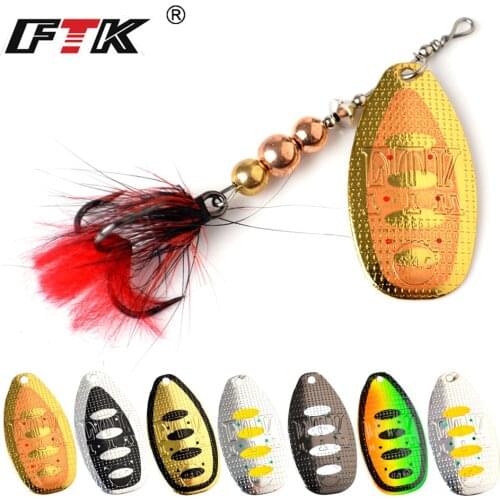 FTK 1pc Fishing Lure Spinner Bait 8g 13g 19g Spoon Lures Metal Bass Hard Bait With Feather Treble Hooks Wobblers Pike Tackle